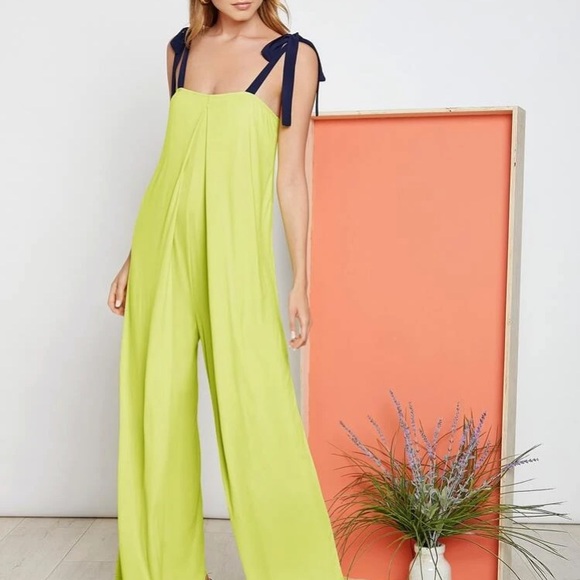 SHEIN Pants - ‼️Last one‼️Lime wide leg blue tie knot jumpsuit